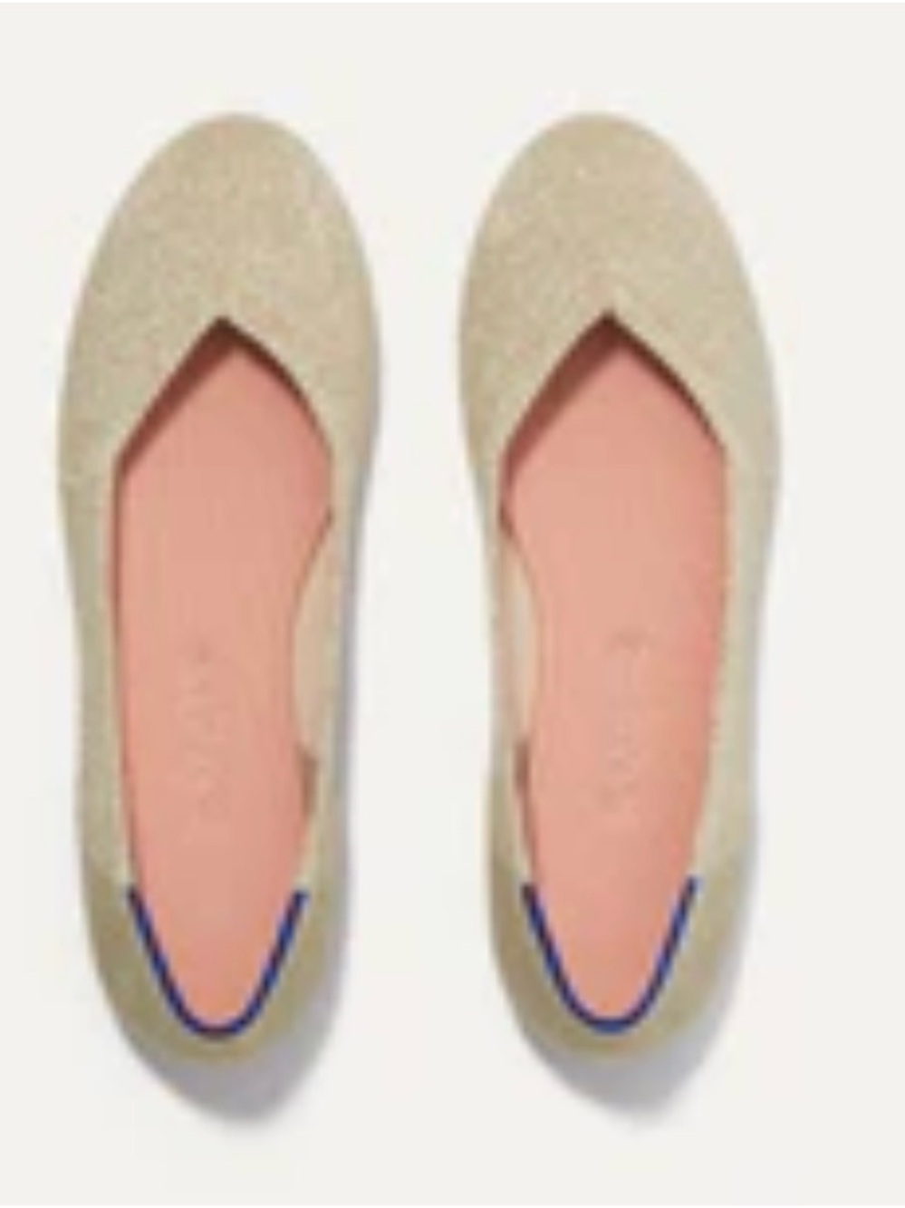 Rothy's light gold Pointed V-Cut Flats with Blue Edge 10.5